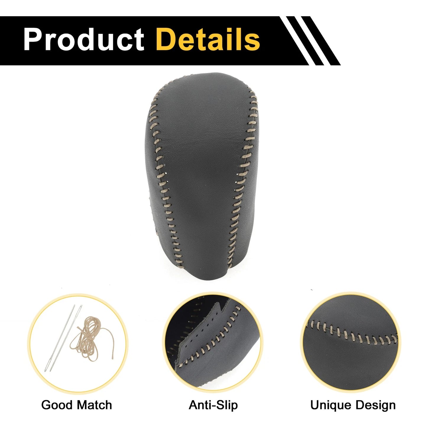 Car Gear Shift Knob Cover for Honda Civic (2016-2021) Black Beige Faux Leather