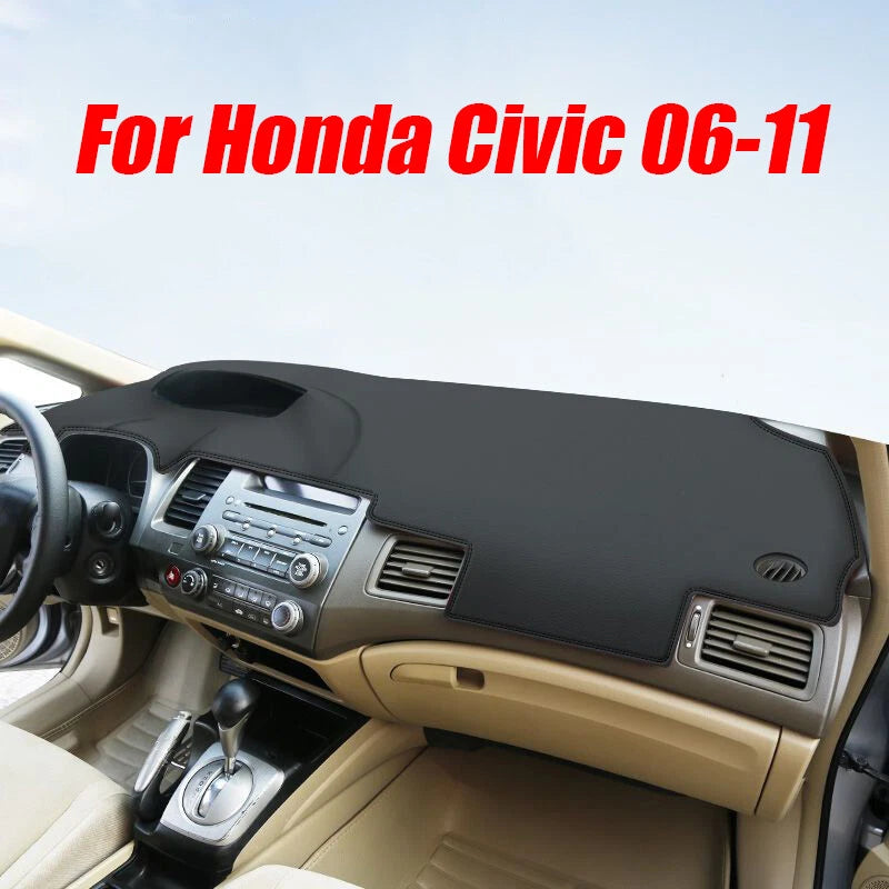 Black Leather Dashboard Cover Dash Protector for Honda Civic (2006–2011)