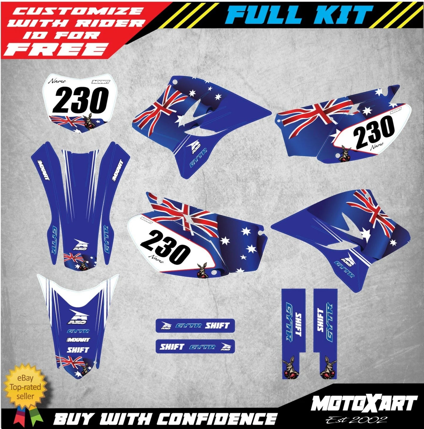 Custom Graphic Kit AUSSI STYLE for Yamaha TTR 230 Decals 2005-2020