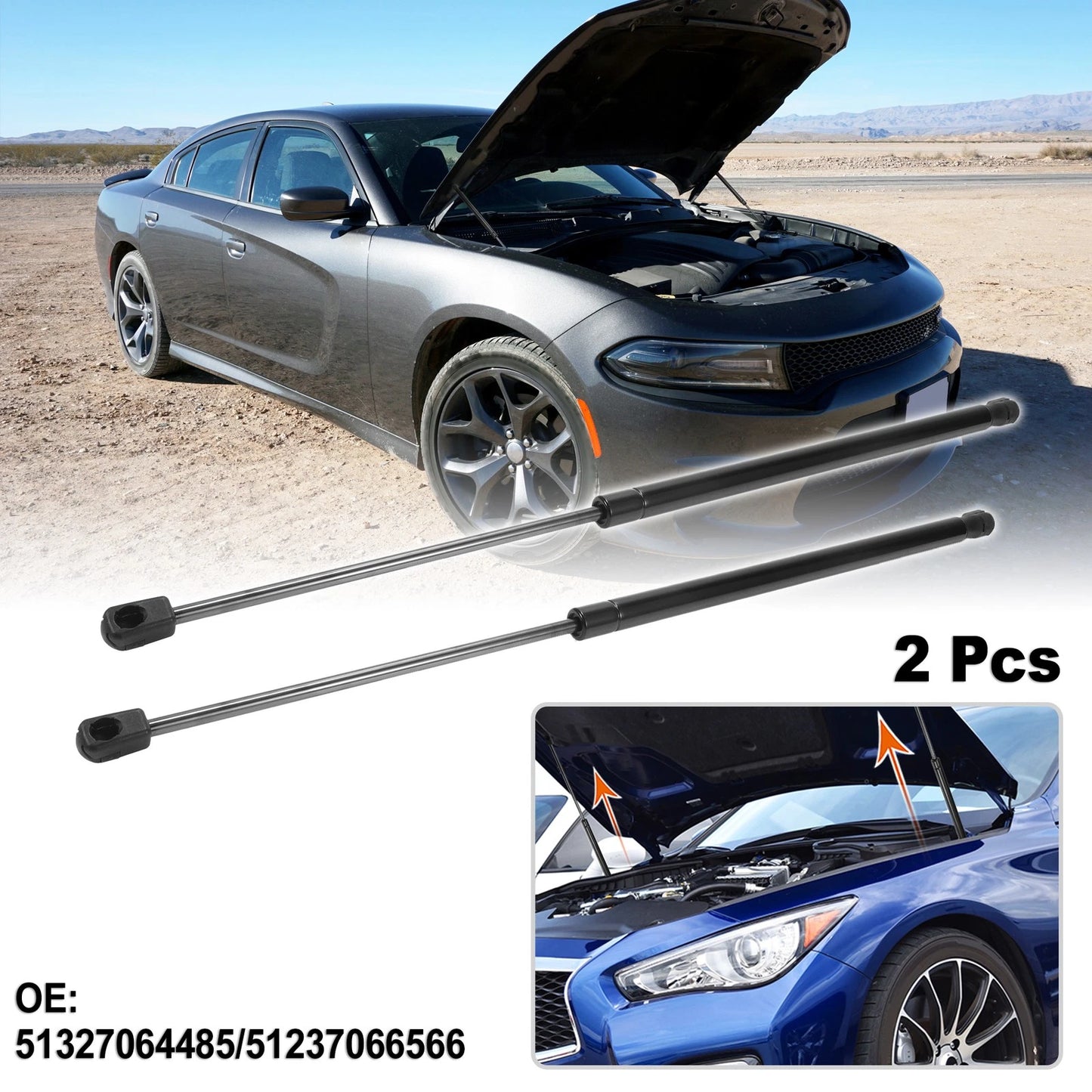 Front Hood Lift Support Gas Struts for Mini R50 R53 Hatchback (2001-2006)