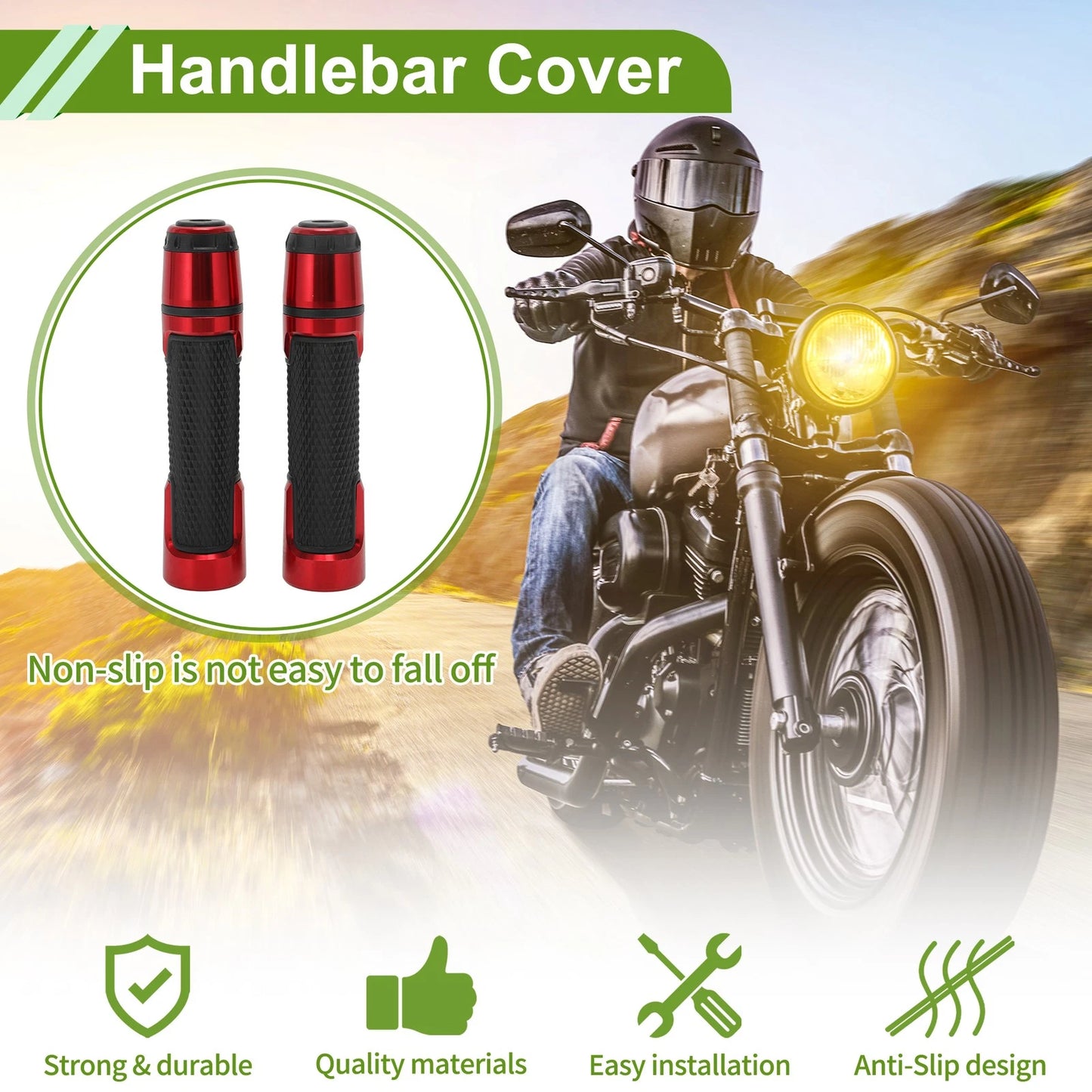 7/8" 22mm Hand Grips Cover Aluminum Alloy Red Rhombus for Motorcycle