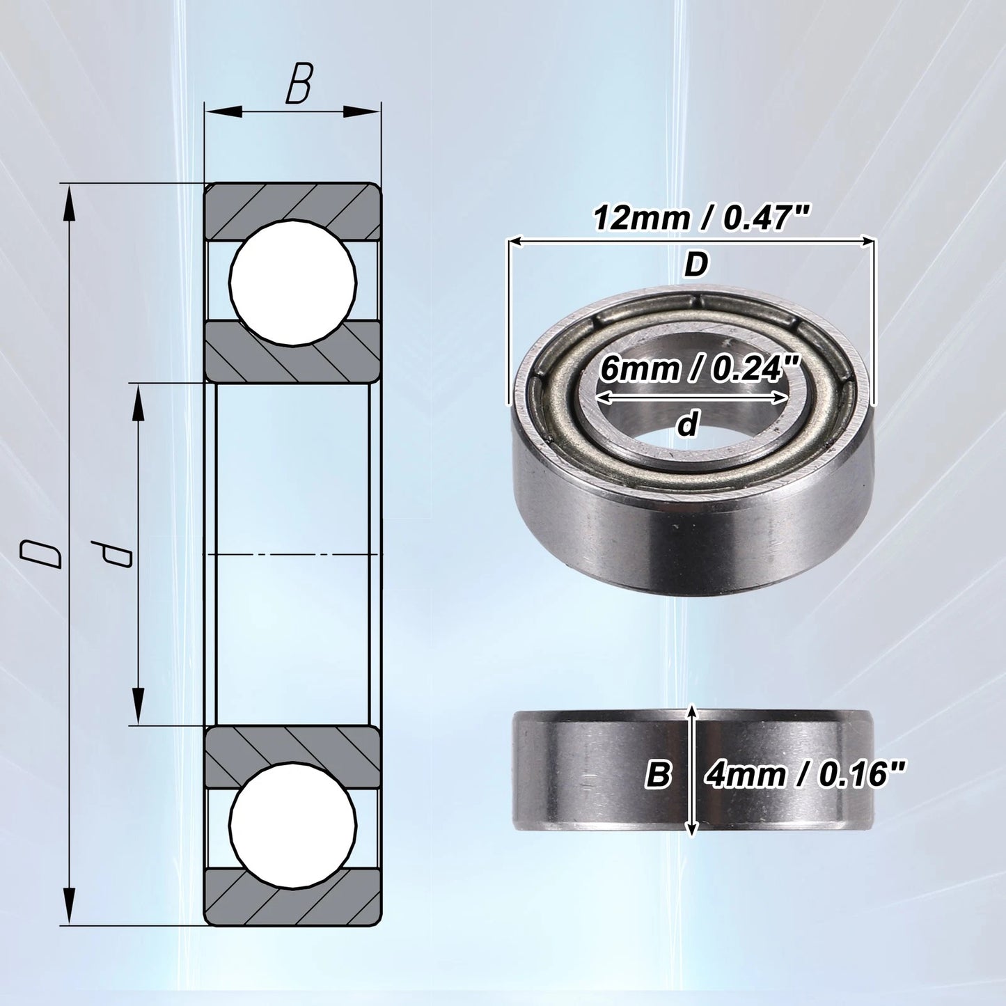 20 x Deep Groove Ball Bearings 6x12x4mm Double Metal Shield Single Row