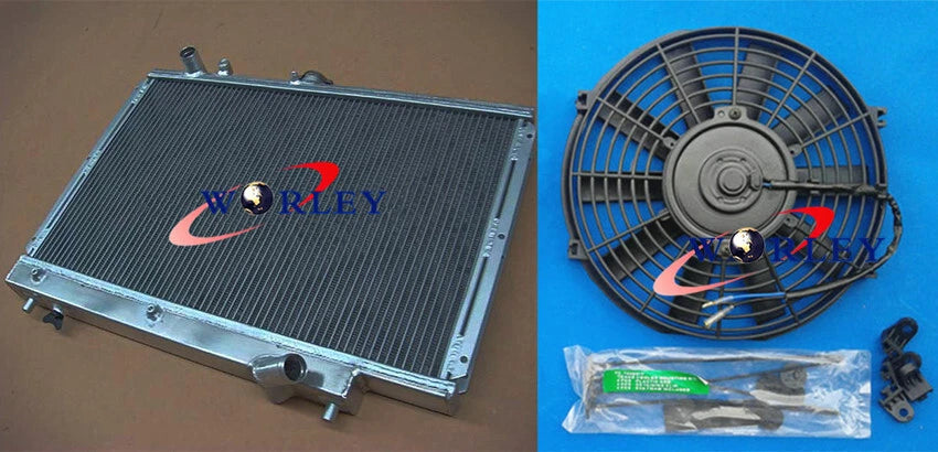 Aluminum Radiator & Fan for Mazda 323 BG GTX GTR Familia Protege (89-94)