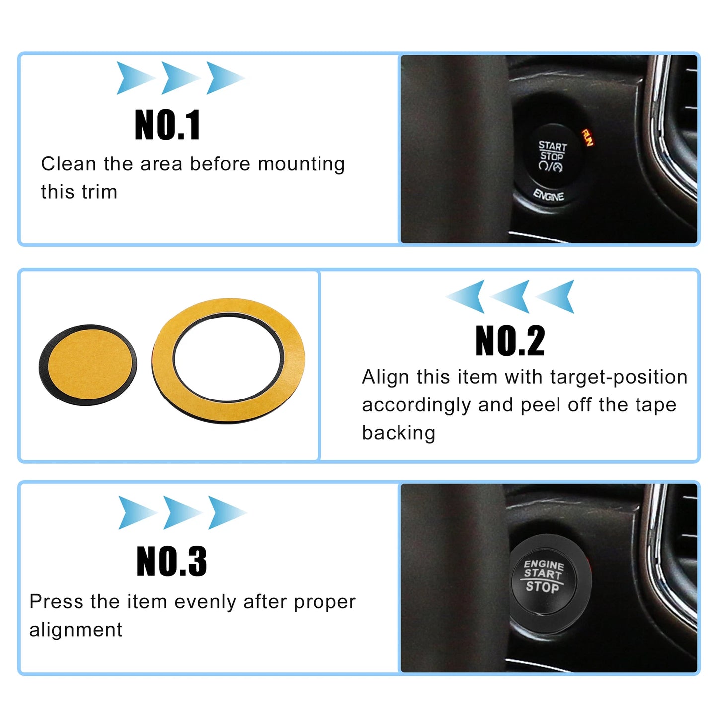 Engine Start Stop Button Cover Trim for Jeep Cherokee, Dodge (2014-2023)
