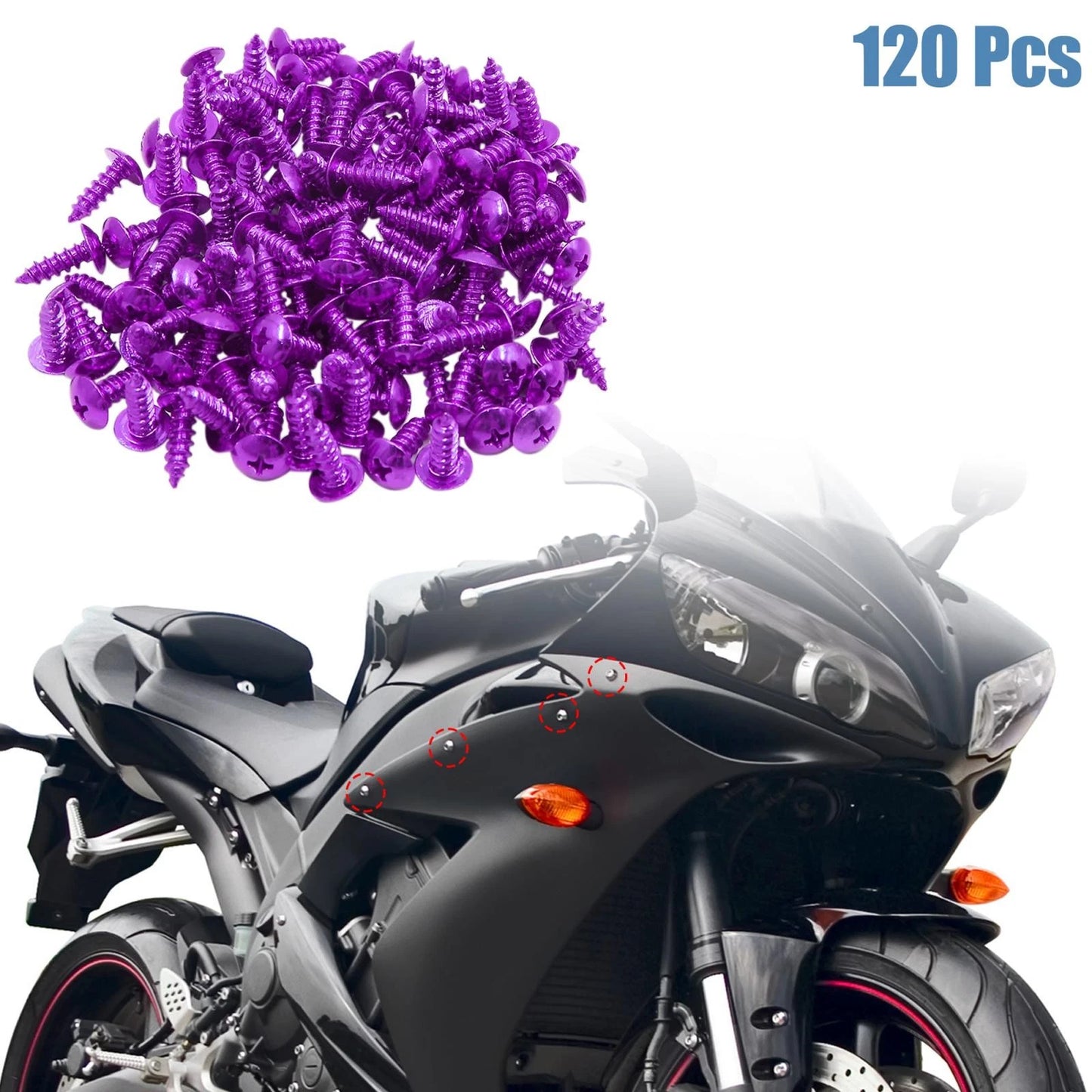 120pcs Universal Purple Motorcycle Round Cross Head Self Tapping Bolts Screws