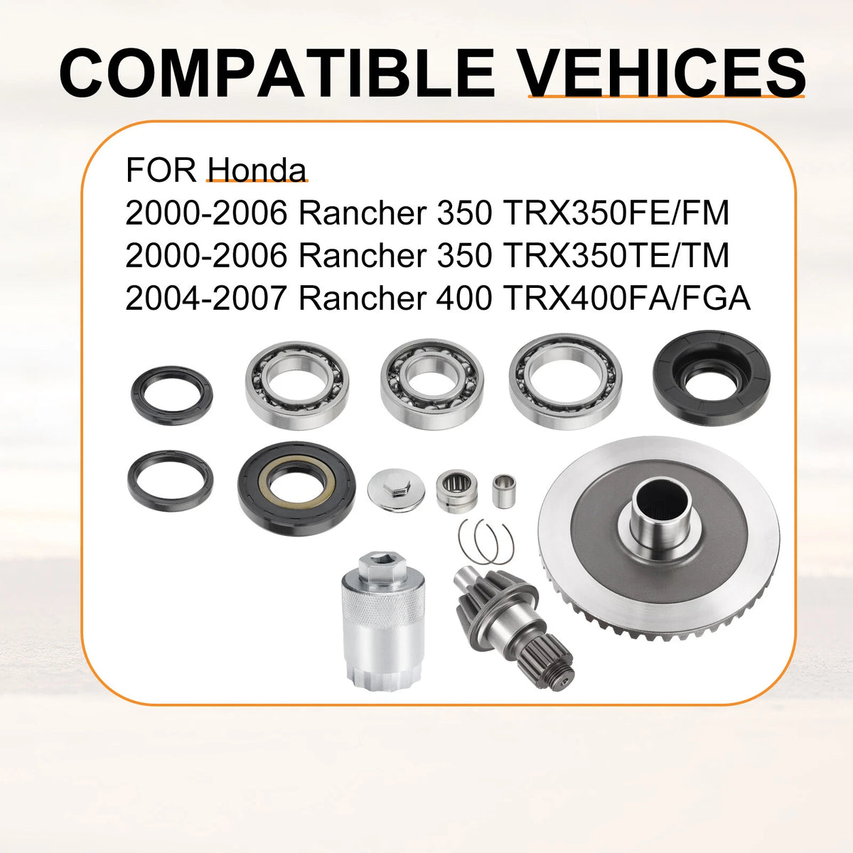 Rear Diff Final Drive Pinion Ring Gear Bearings for Honda Rancher TRX350 TRX400 (2000–2011)