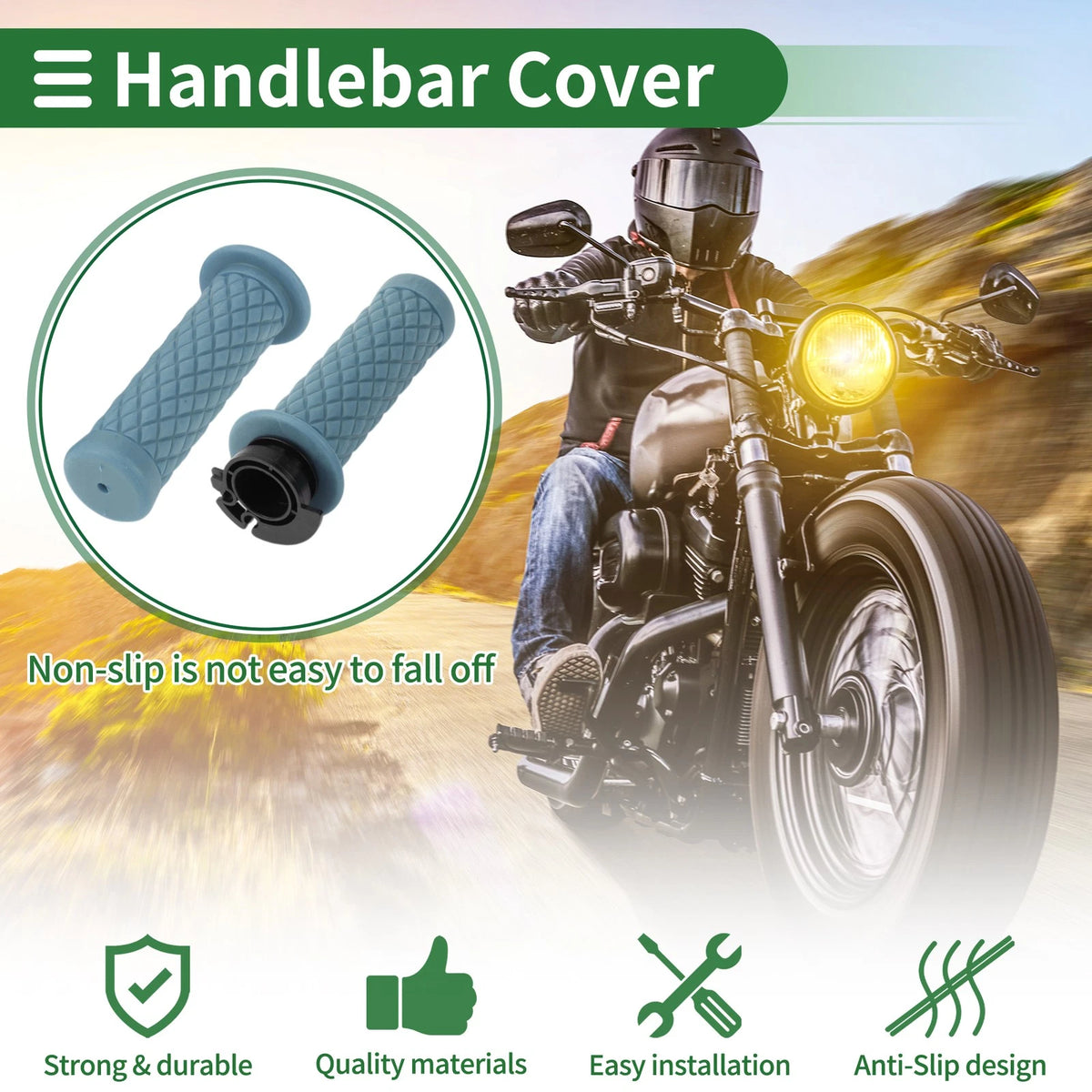 7/8" 22mm Hand Grips Cover Kit for Motorcycle TPU Gray Blue