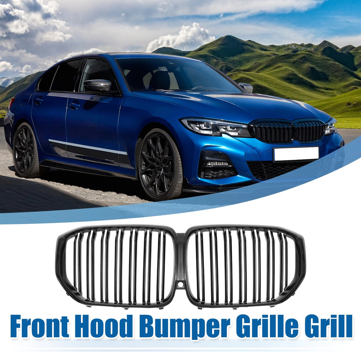 Front Hood Bumper Grille for BMW X5 G05 2020-2023 Gloss Black