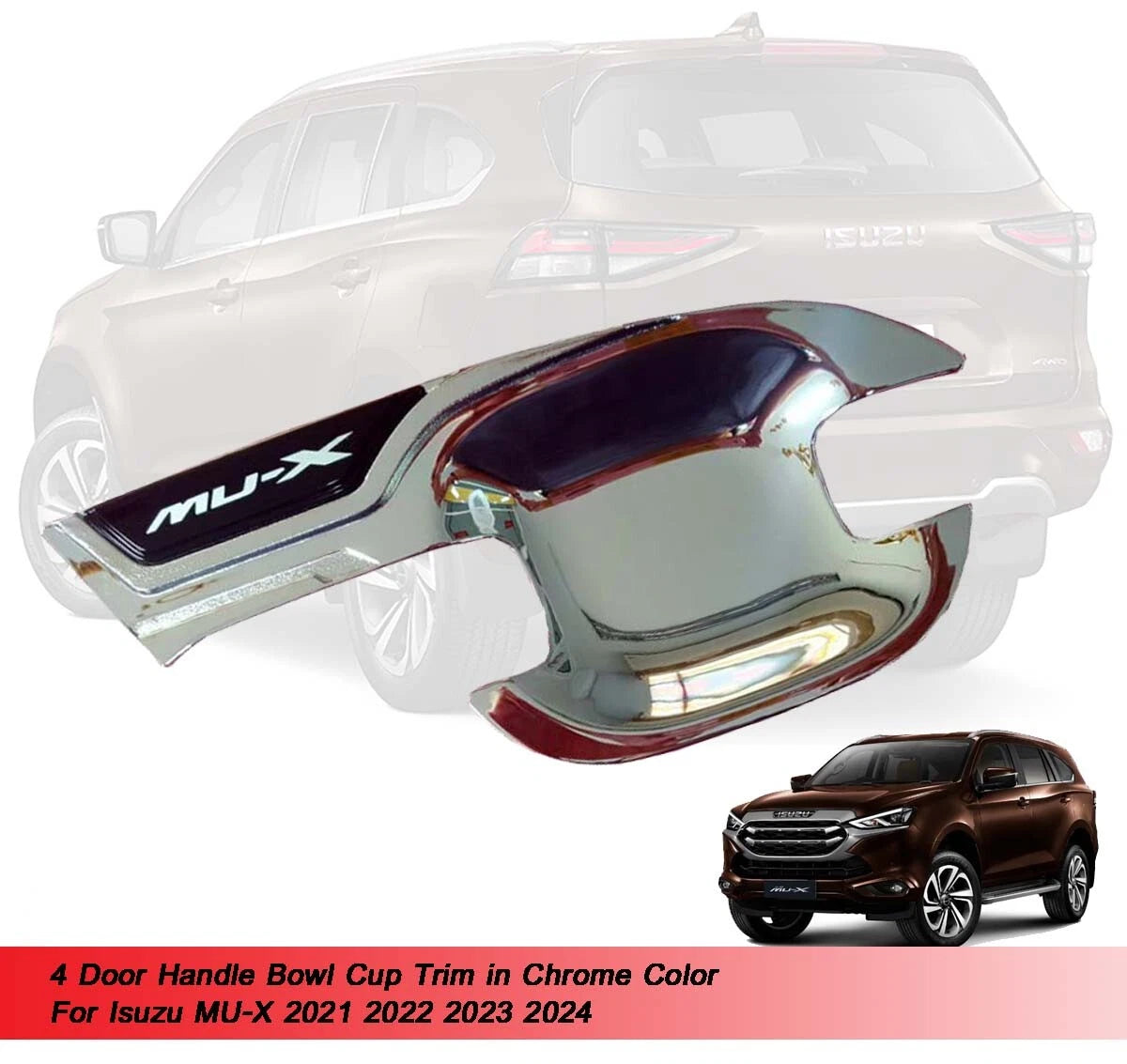 2 x Chrome Door Handle Bowl Covers for Isuzu MU-X (2021-2024)