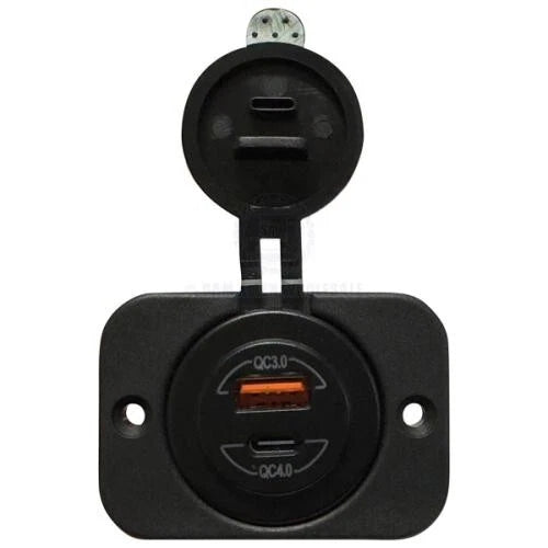 Power Socket Twin USB-A/USB-C Flush Mount Black 12V/24V for Relaxn