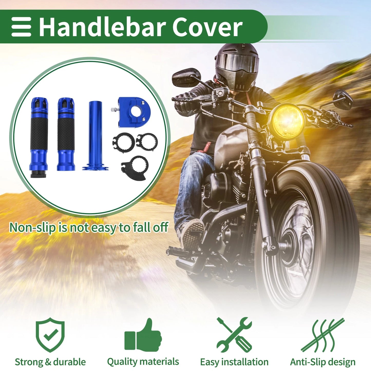 Hand Grips Cover Kit for Motorcycle Rubber Blue Polka Dot Pattern