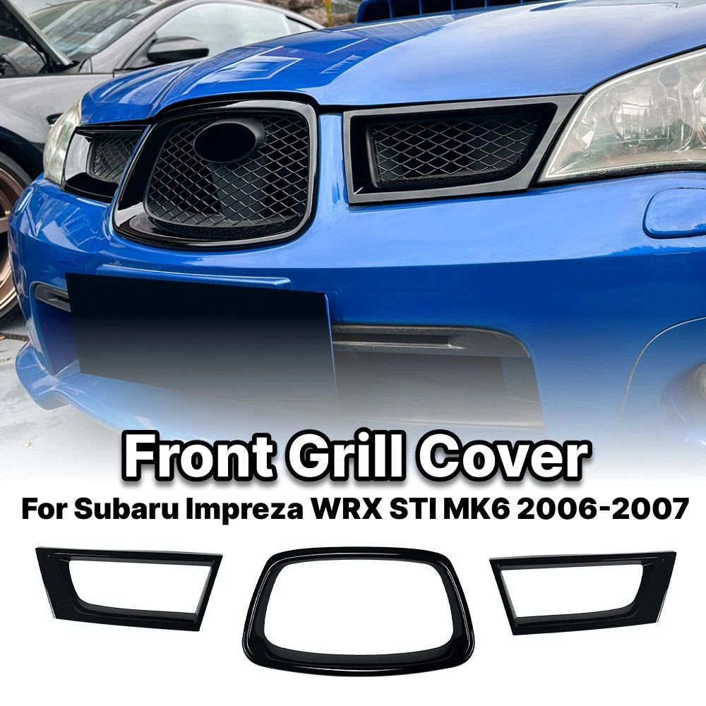 Gloss Black Front Grill Frame Trim Cover for Subaru Impreza WRX STI (2006–2007)