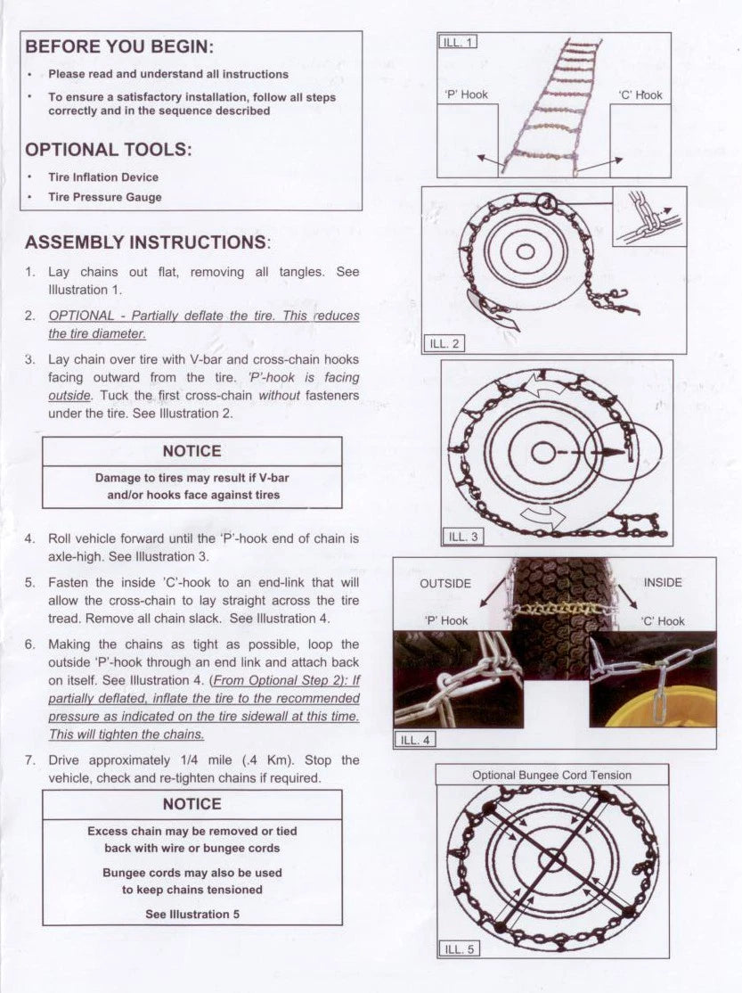 Pair Rear ATV Tire Chains V-Bar for Polaris Trail Blazer 250 (1990–2006)