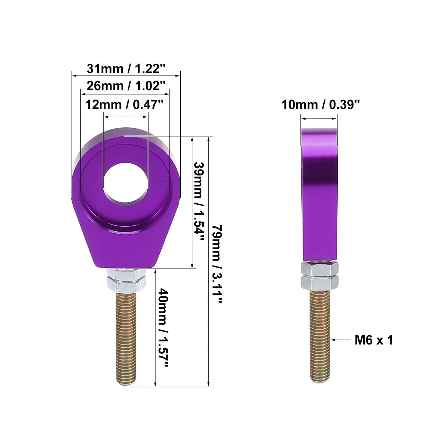 2 x / 12mm / Hole Metal Universal Chain Axle Adjuster Tensioner for Motorcycle