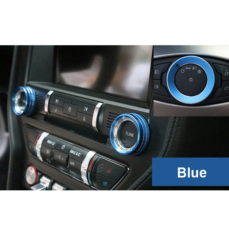 Silver AC Adjust Button Headlight Knob Cover Ring fit For Ford Mustang 2015-2018