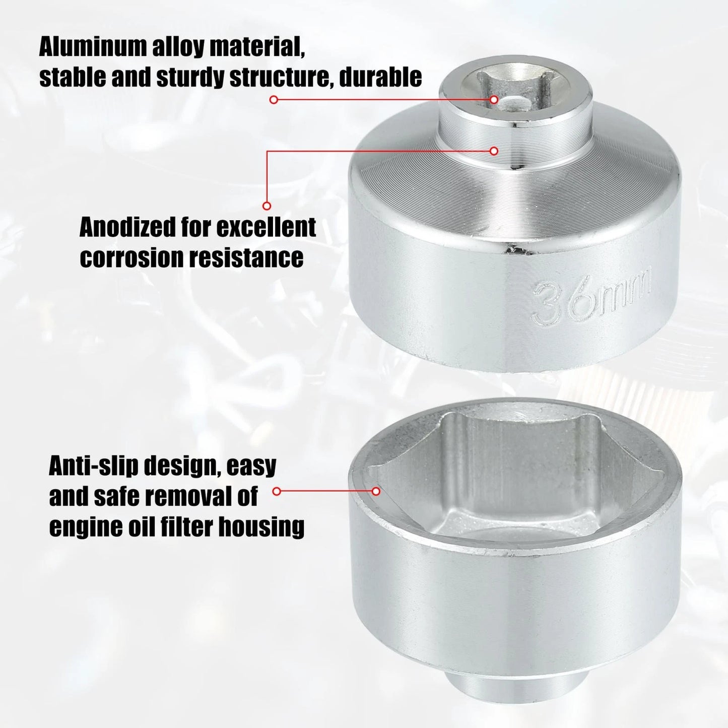 36mm Oil Filter Wrench Cap Socket for Benz, BMW, Audi, VW, Ford (various)