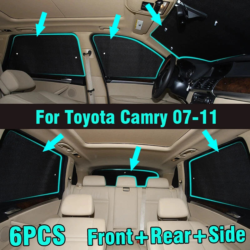6 x Front/Side/Rear Window Sunshade for Toyota Camry (2007–2011)