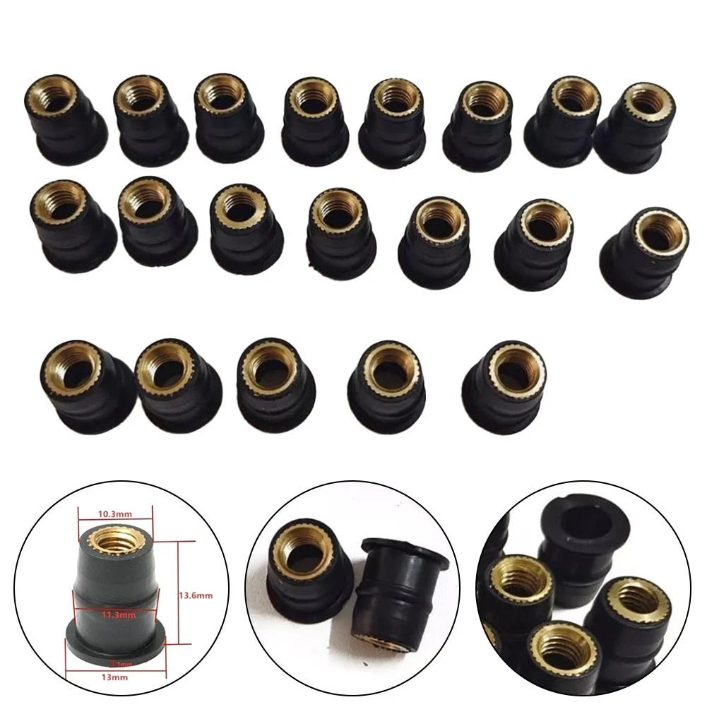 M6 Rubber Brass Well Nuts / Set of 20 / Well Nuts for Motorcycle Fairing