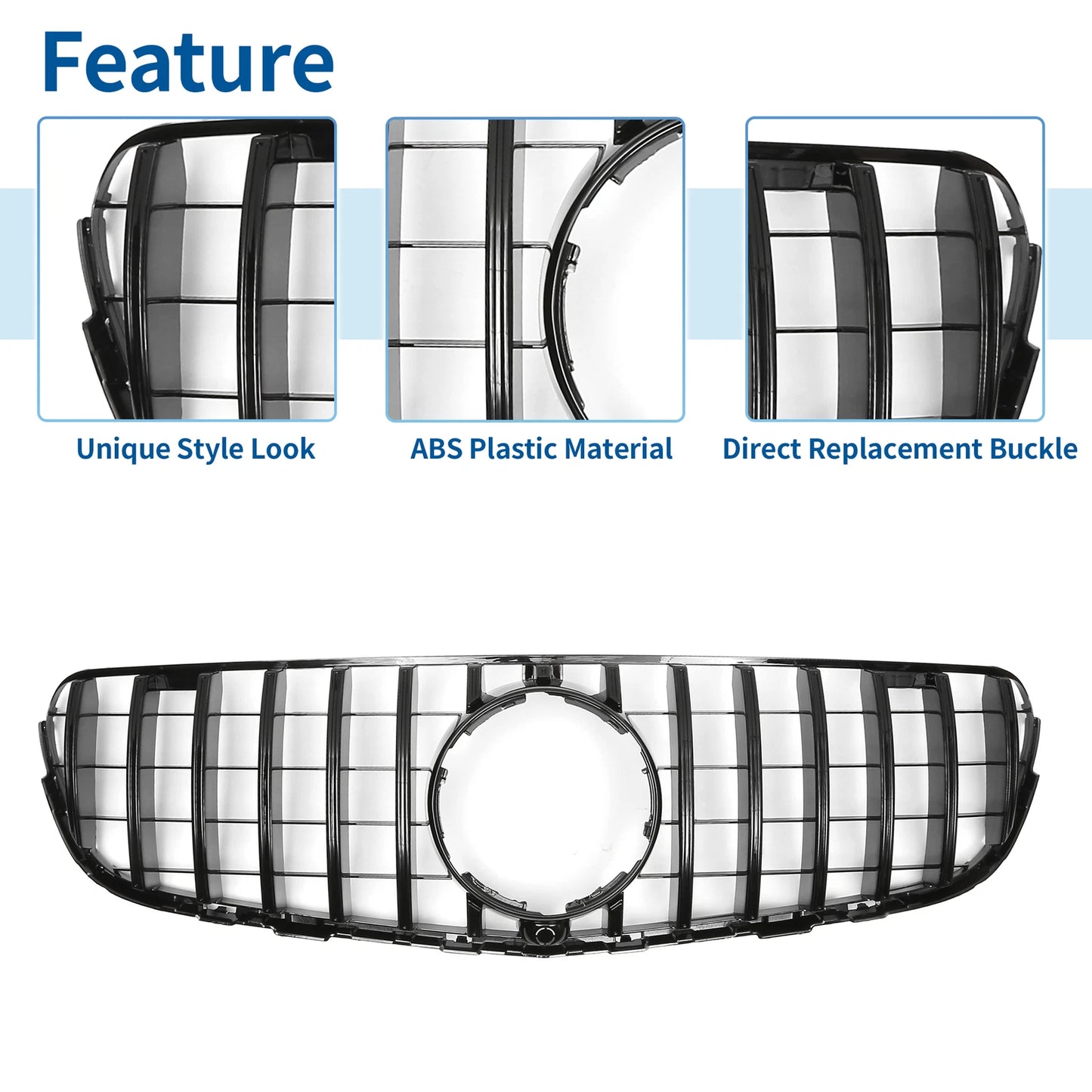 Front Upper Bumper Grille for Mercedes-Benz GLC250 2017-2018 Gloss Black