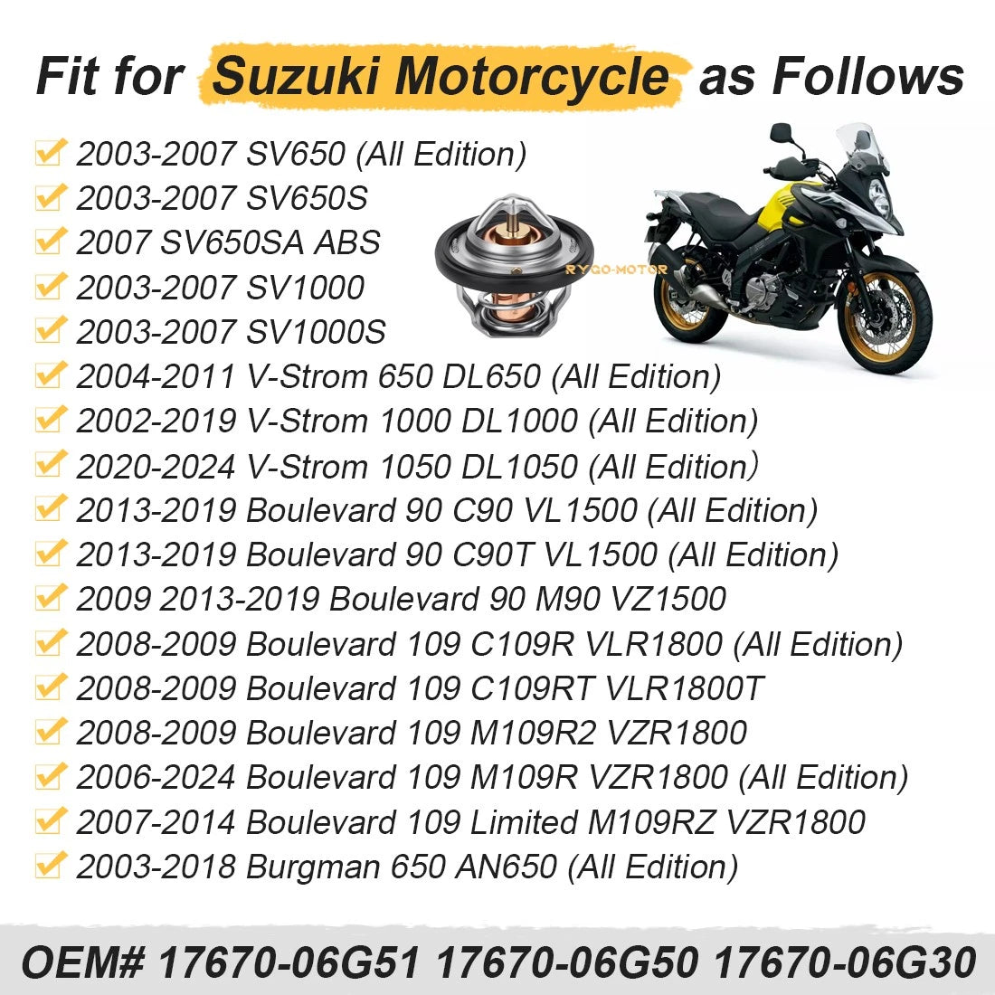 Thermostat & O-Ring for Suzuki V-Strom 650 1000 1050 (2002–2024)