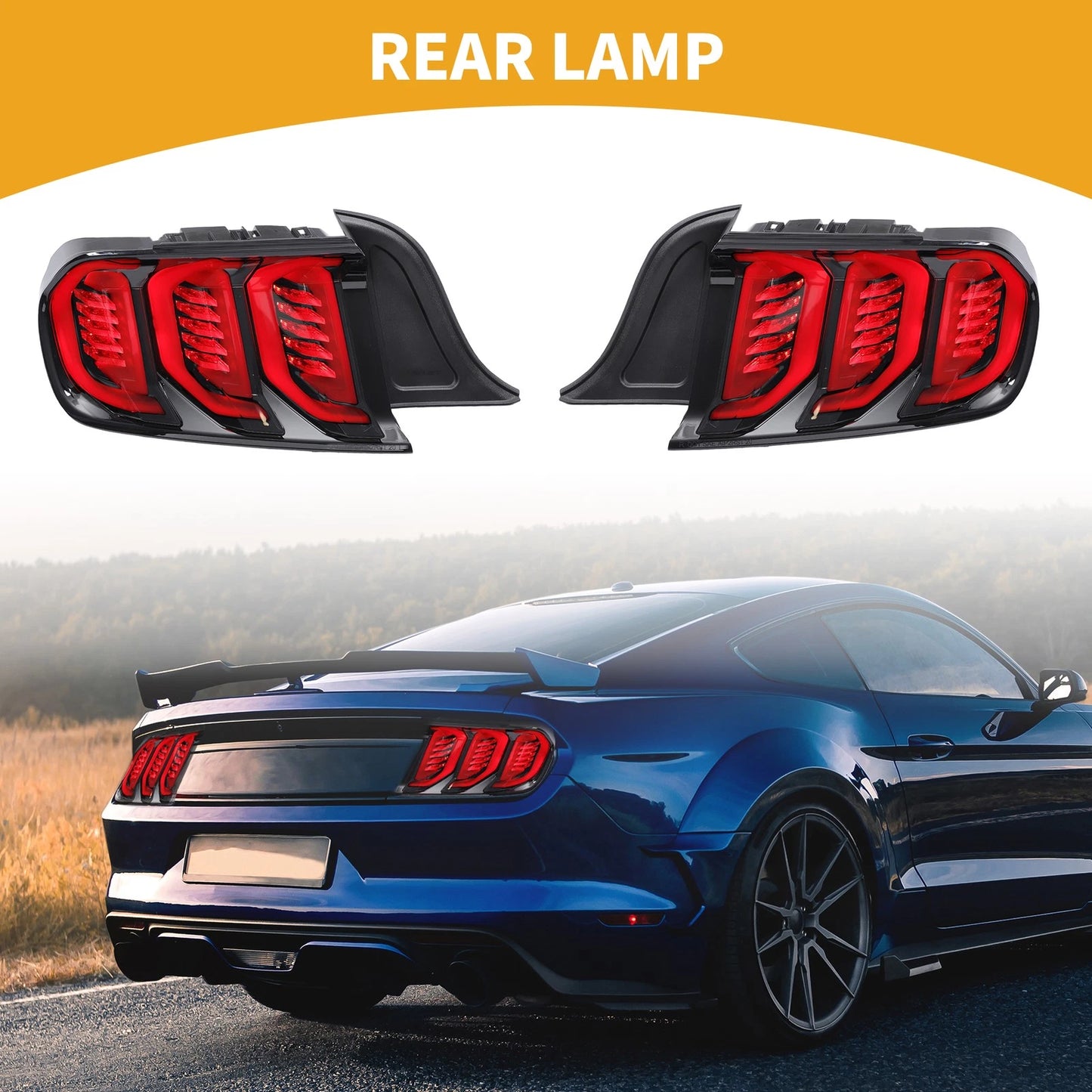 OLED Tail Lights Assembly for Ford Mustang 2015-2016 - 1 Pair, Black