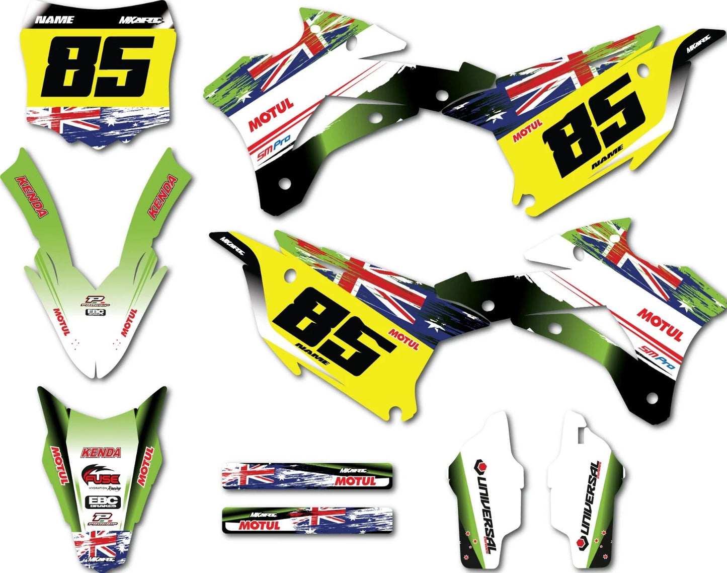 Custom Graphics Kit for 2014-2022 Kawasaki KX 85 Aussie Pride Decals