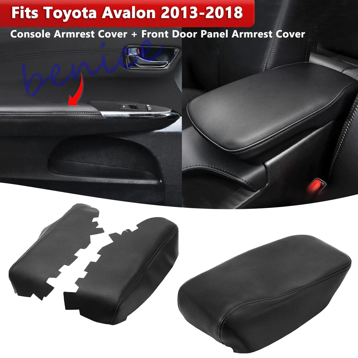 3X Lid Armrest Door Panel Cover Trim Black for Toyota Avalon (2013–2018)