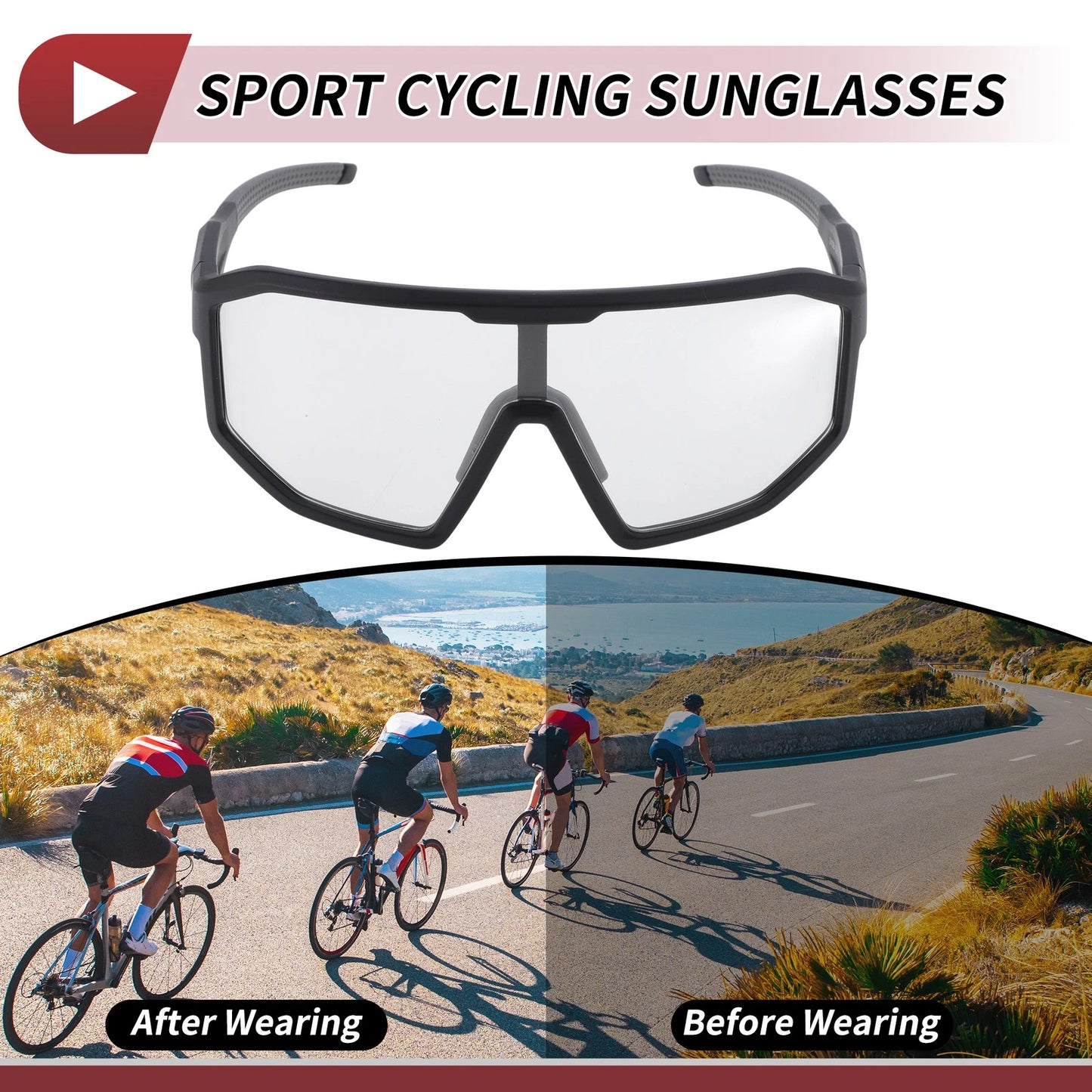 Motorcycle Riding Goggles Clear Lens Black Frame PC Cycling Sunglasses