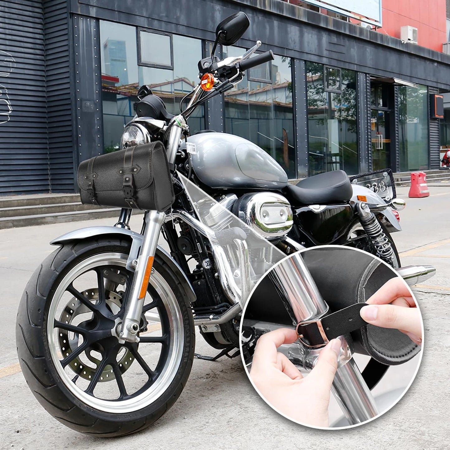 Tool Bag / Handlebar Bags / Luggage - Faux Leather Black for Motorcycle