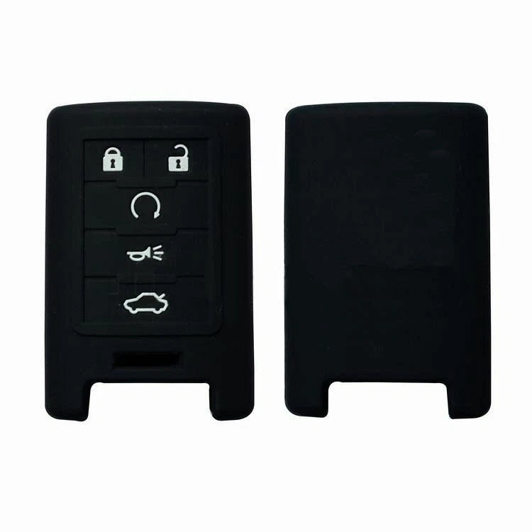 1Pc Black Silicone 5 Buttons Key Cover Chain Case For Cadillac ATS CTS XTS SRX