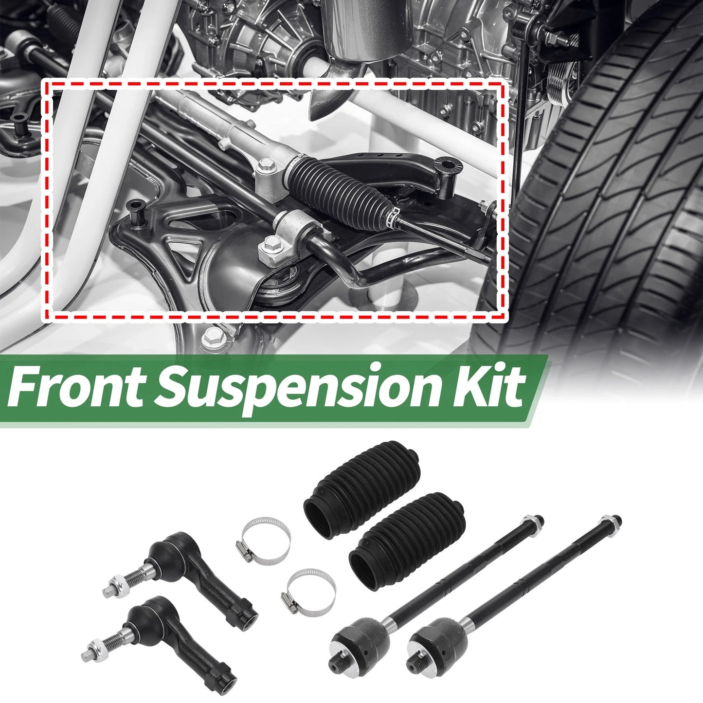6 Pcs Front Suspension Kit Tie Rod Ends & Boots for Ford F-150 (2004-2023)