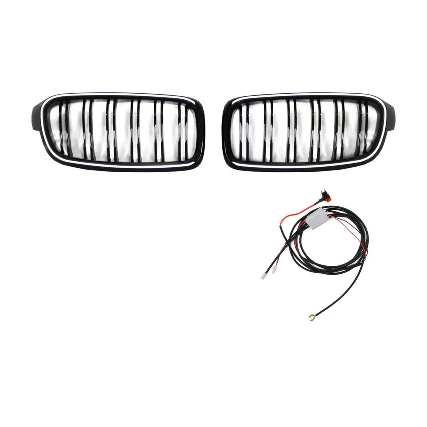 2 x Black Front Kidney Grilles with LED for BMW 3-Series F30 F31 (2012-2018)