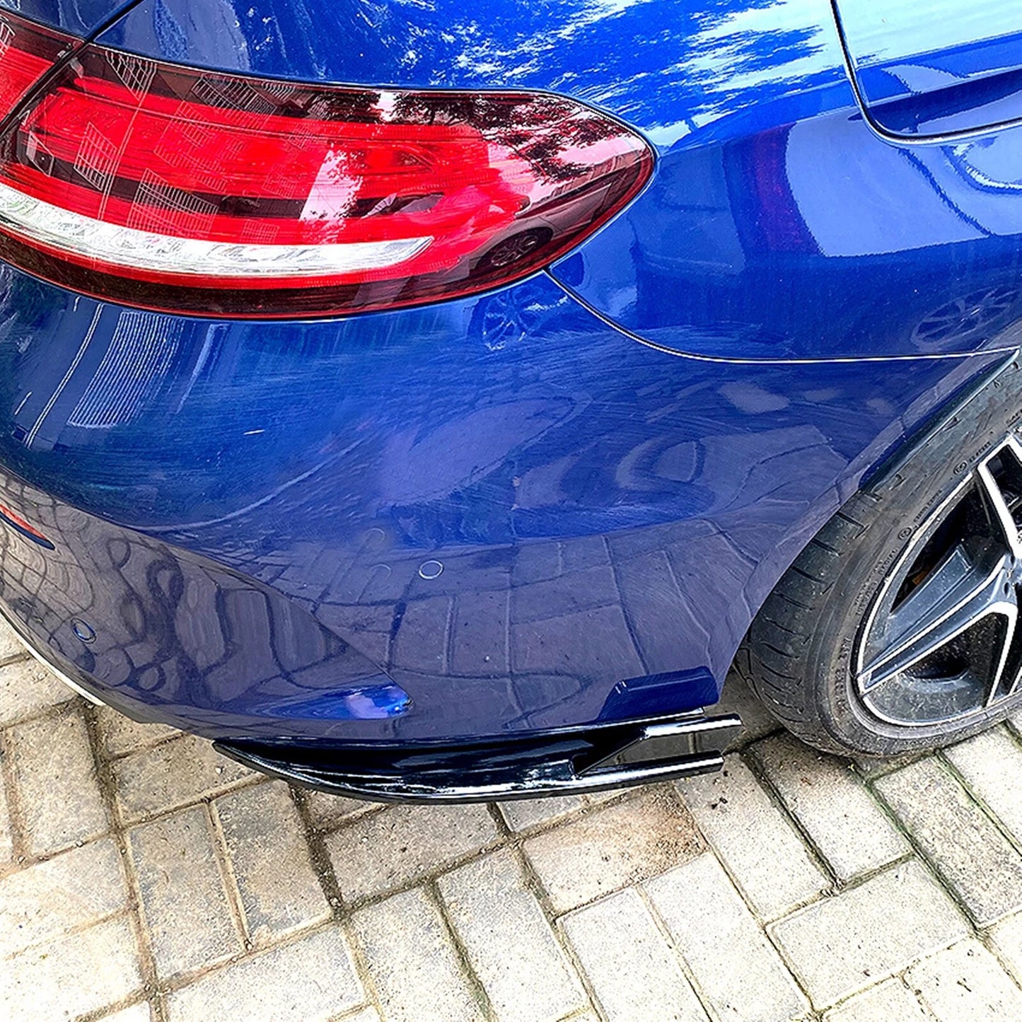 2 x Black Rear Bumper Side Spoiler Covers for Benz C205 C63 AMG (2015-2021)