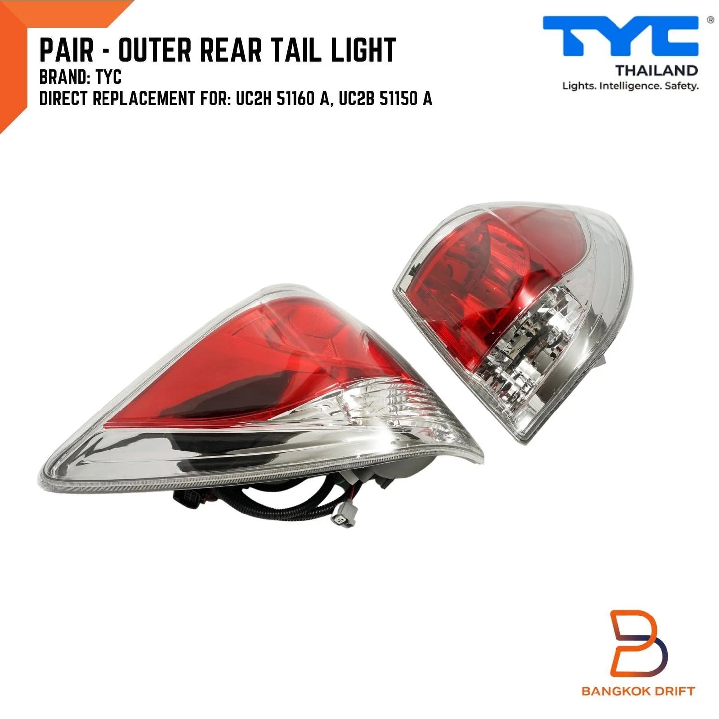 TYC LH RH Outer Tail Light for Mazda BT-50 BT50 Ute (2012-2015)