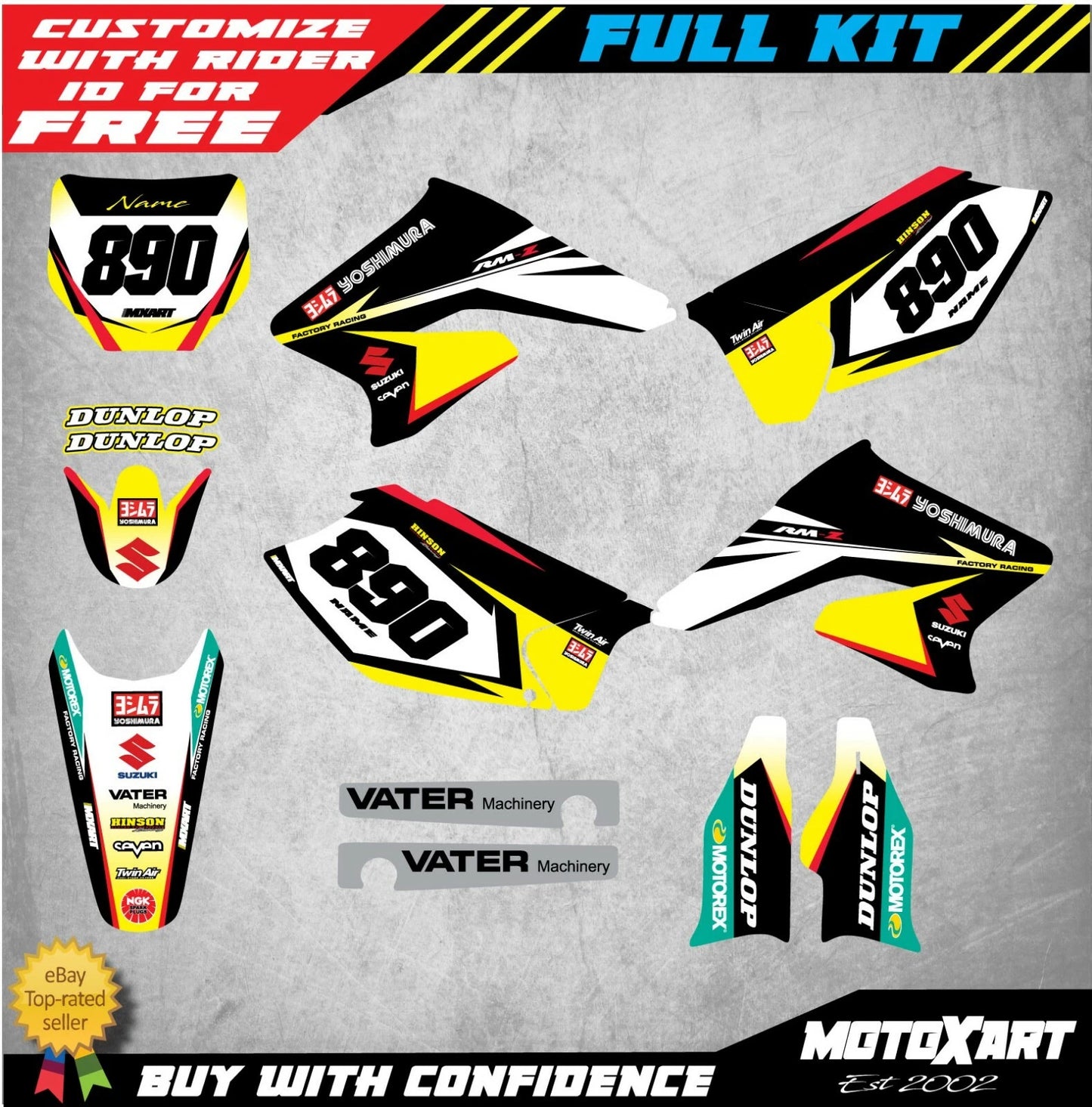 Custom Graphics Full Kit for Suzuki RMZ 250 (2004-2006) FIRE STYLE Decals