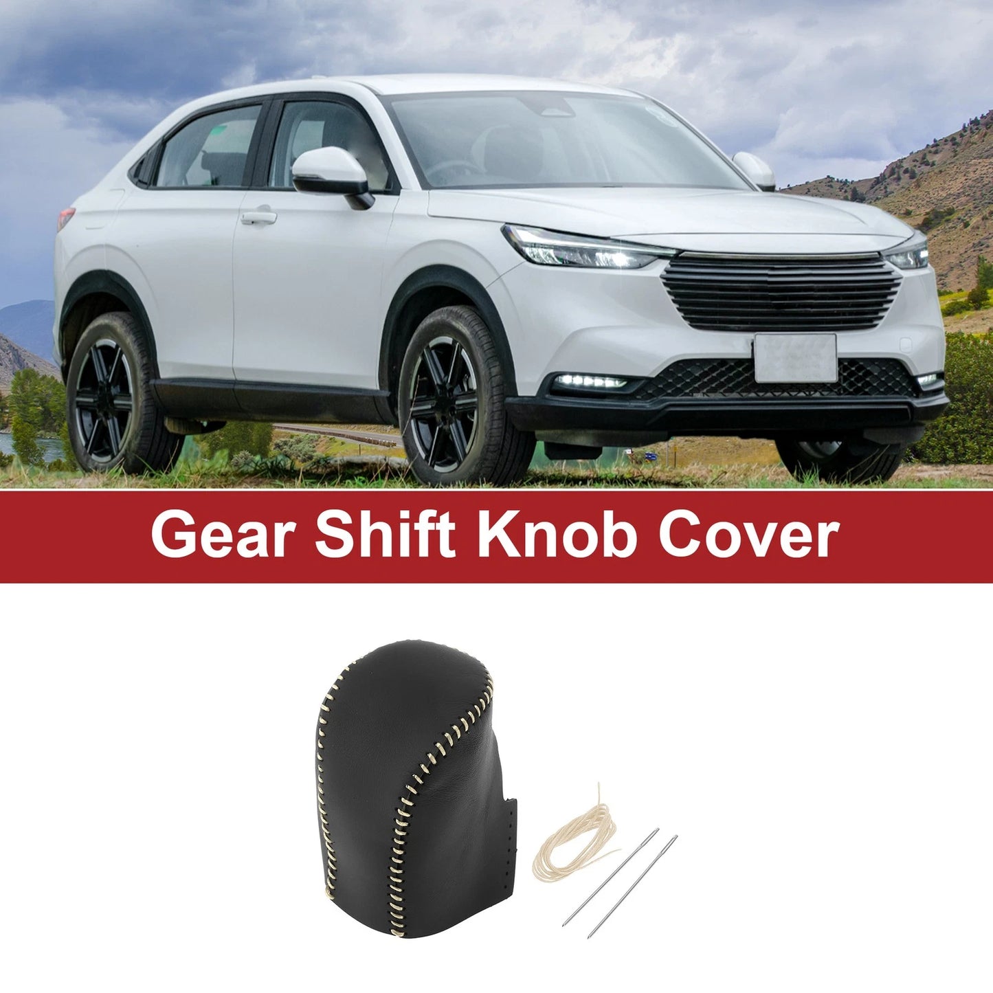 Gear Shift Knob Cover for Honda HR-V (2023-2024) Black Beige Faux Leather