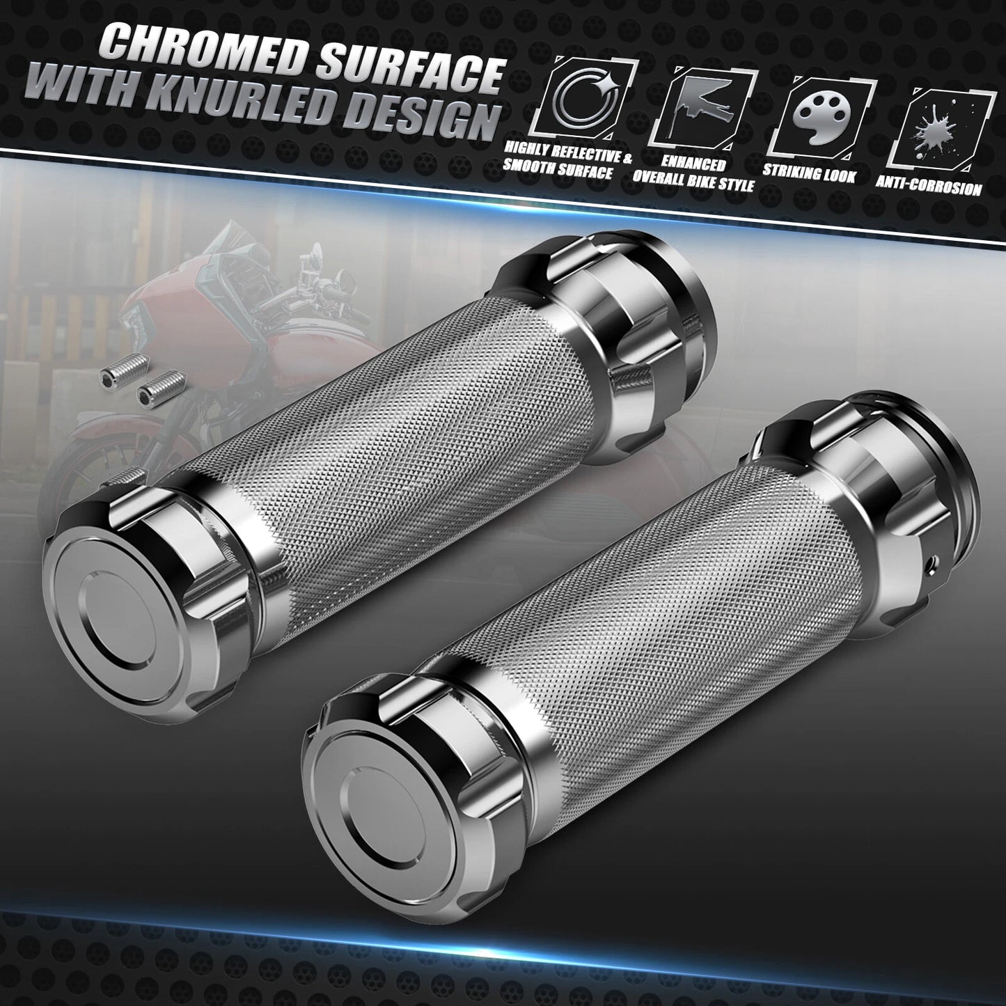 Chrome Handlebar Grips for Harley Road King Classic (2008-2013)