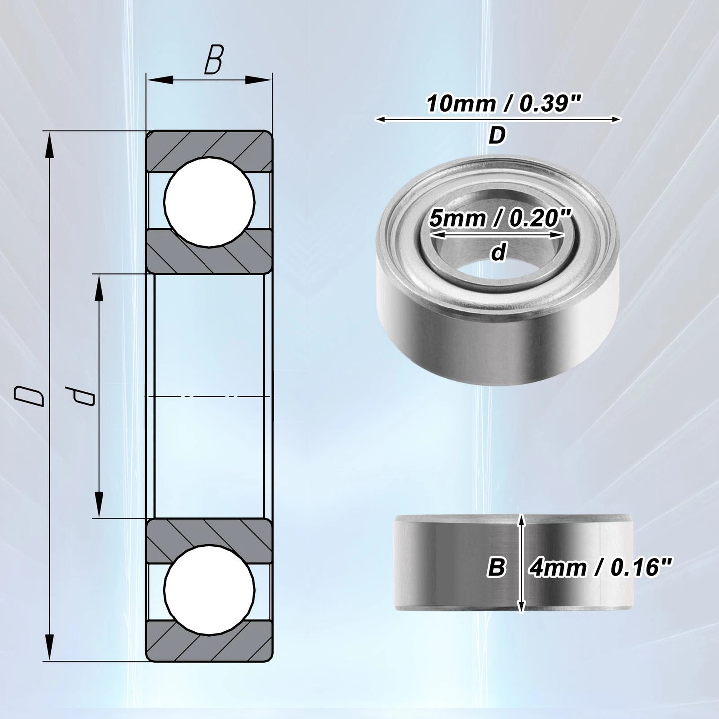 Bearings 10 x 5x10x4mm Deep Groove Ball Bearings for Car