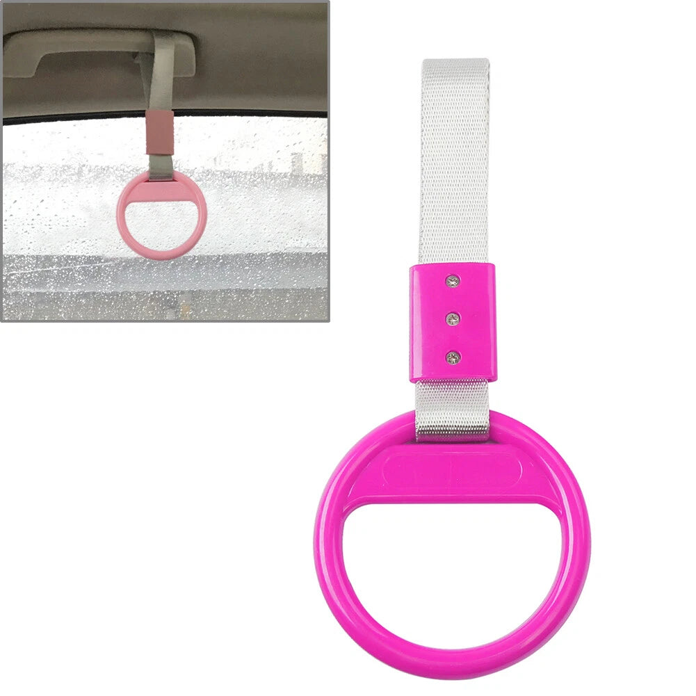 PVC Silver & Rose Red Round Ring Handle Strap for Train Bus Charm