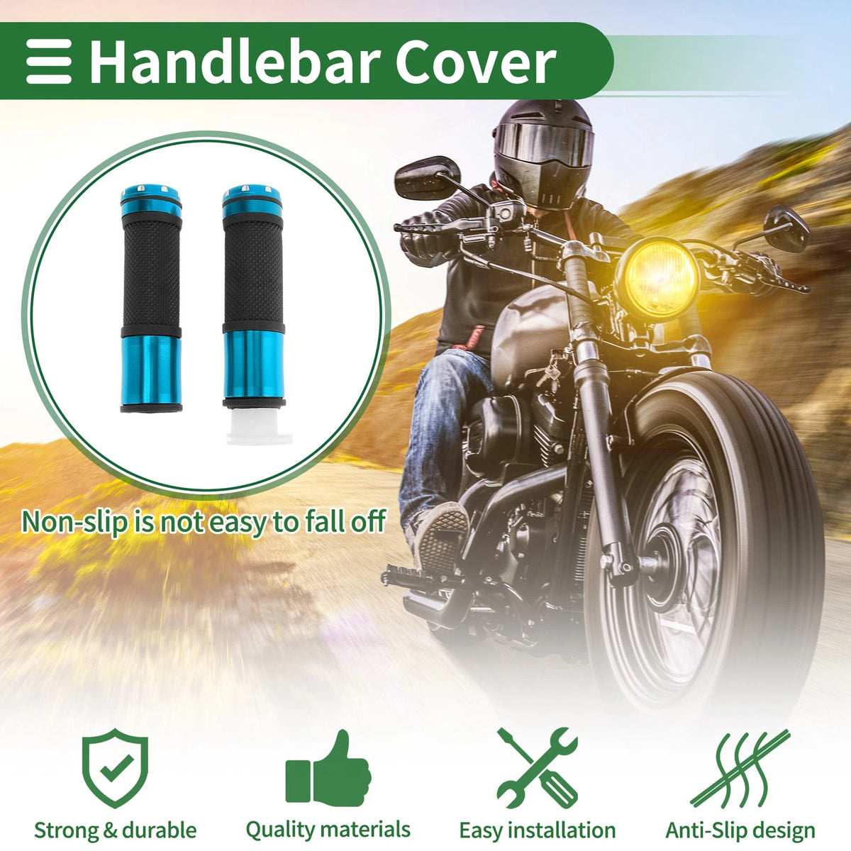 7/8" 22mm Hand Grips Covers Aluminum Blue for Motorcycle
