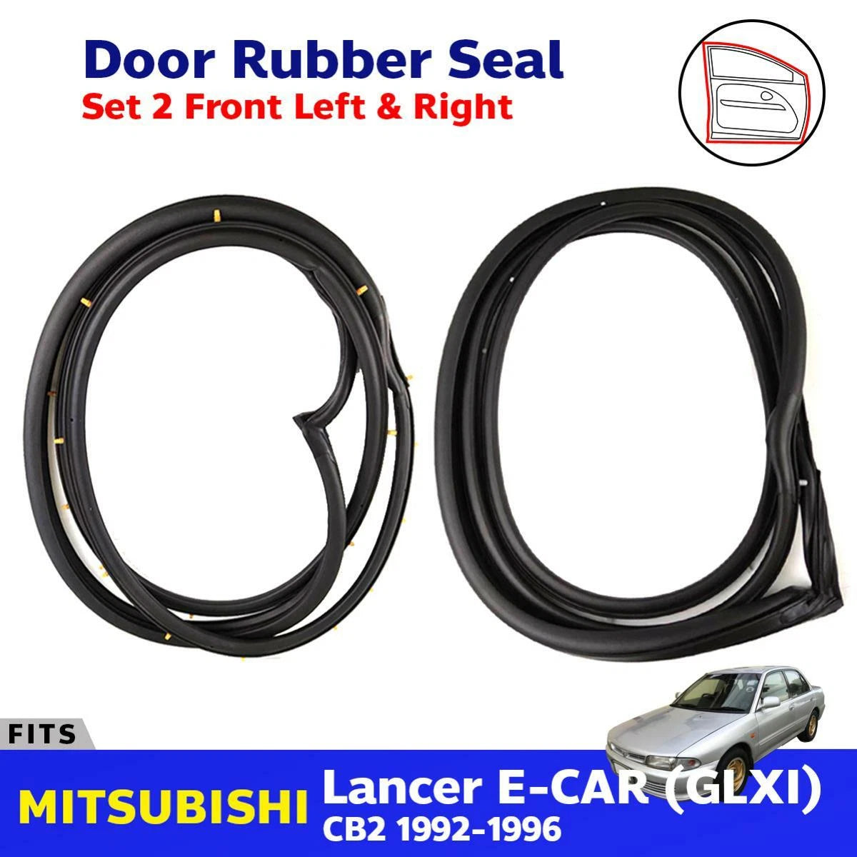 Door Rubber Weatherstrip FL+FR Fits Mitsubishi Lancer E-CAR CB2 4D Sedan 1992-96