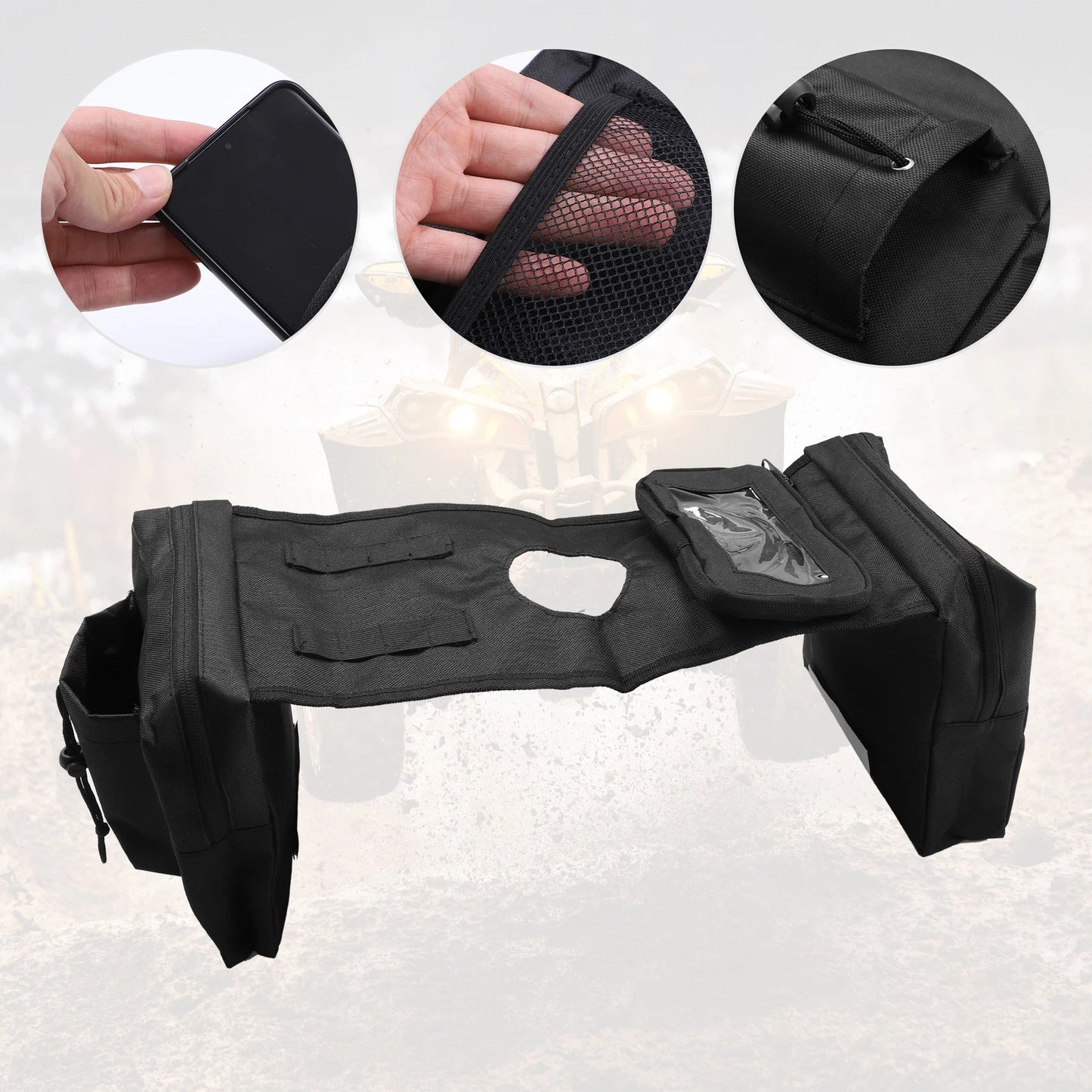 Black ATV Tank Saddle Storage Bag for Polaris Sportsman 450 570 850 & Yamaha