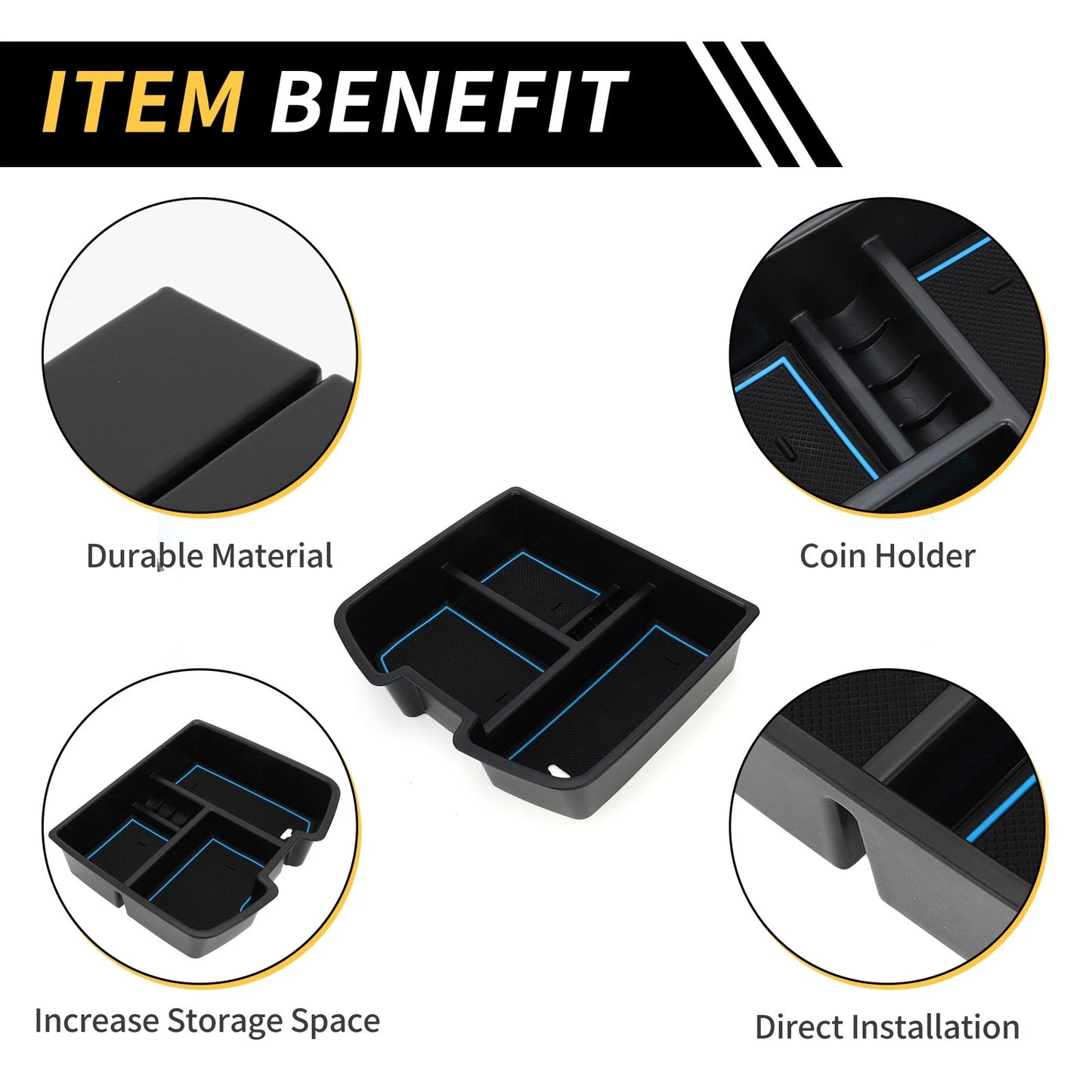 Center Console Organizer Tray for Chevy Silverado 1500 (2007-2013) Black Blue