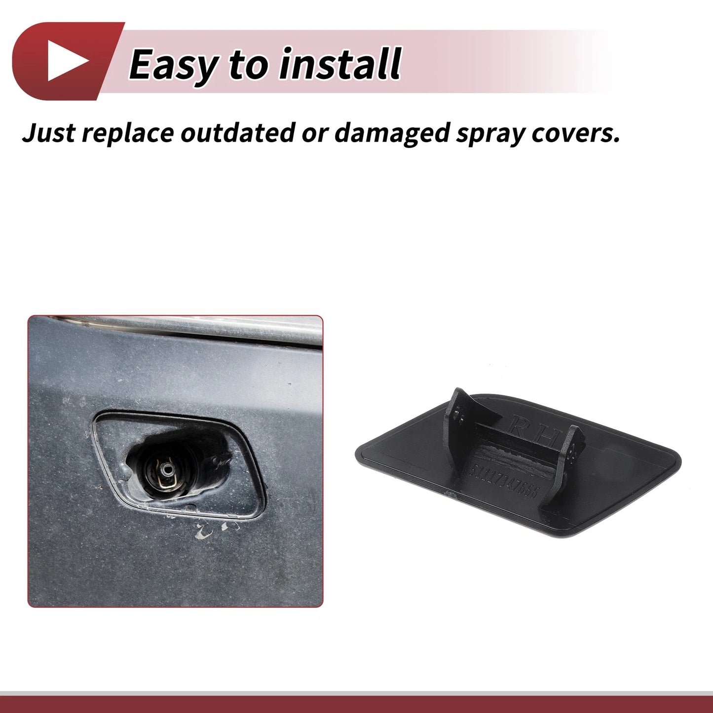 Washer Nozzle Cover Cap for BMW X1 (2010-2015) - Front Left Right, Wine Red