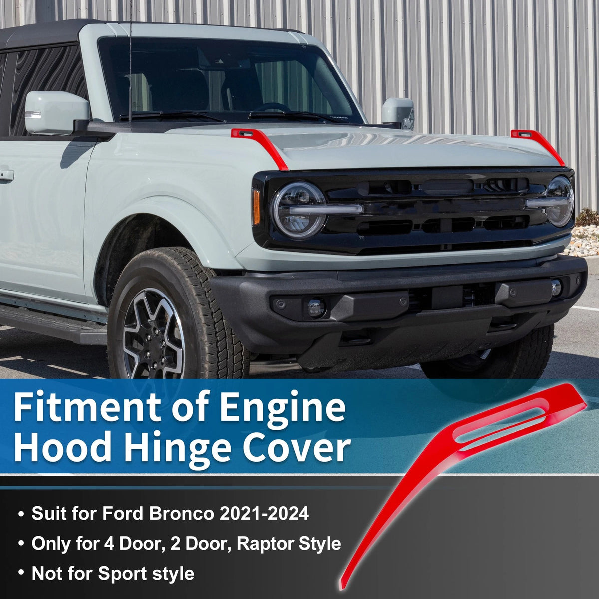 Hood Hinge Cover for Ford Bronco 2021-2024, Trail Sight Trim, Red