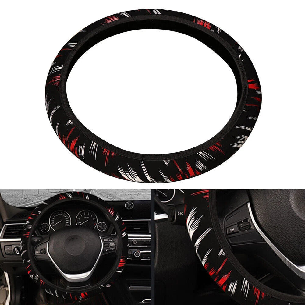15" PU Leather Steering Wheel Cover for Car Accessories Black-Red