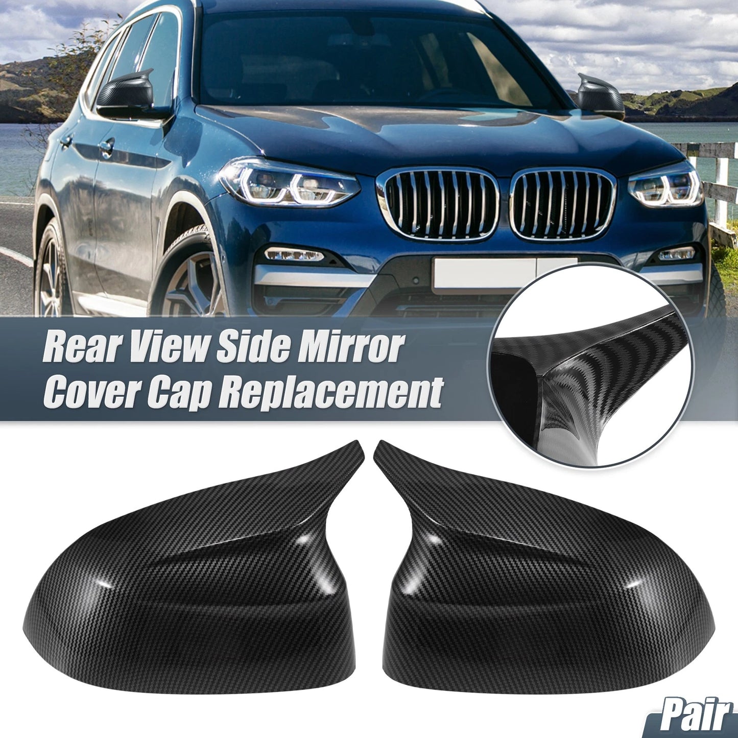 Rearview Mirror Cover Overlay 2 x Carbon Fiber for BMW X3 G01 iX3 G08 (2018-2023)