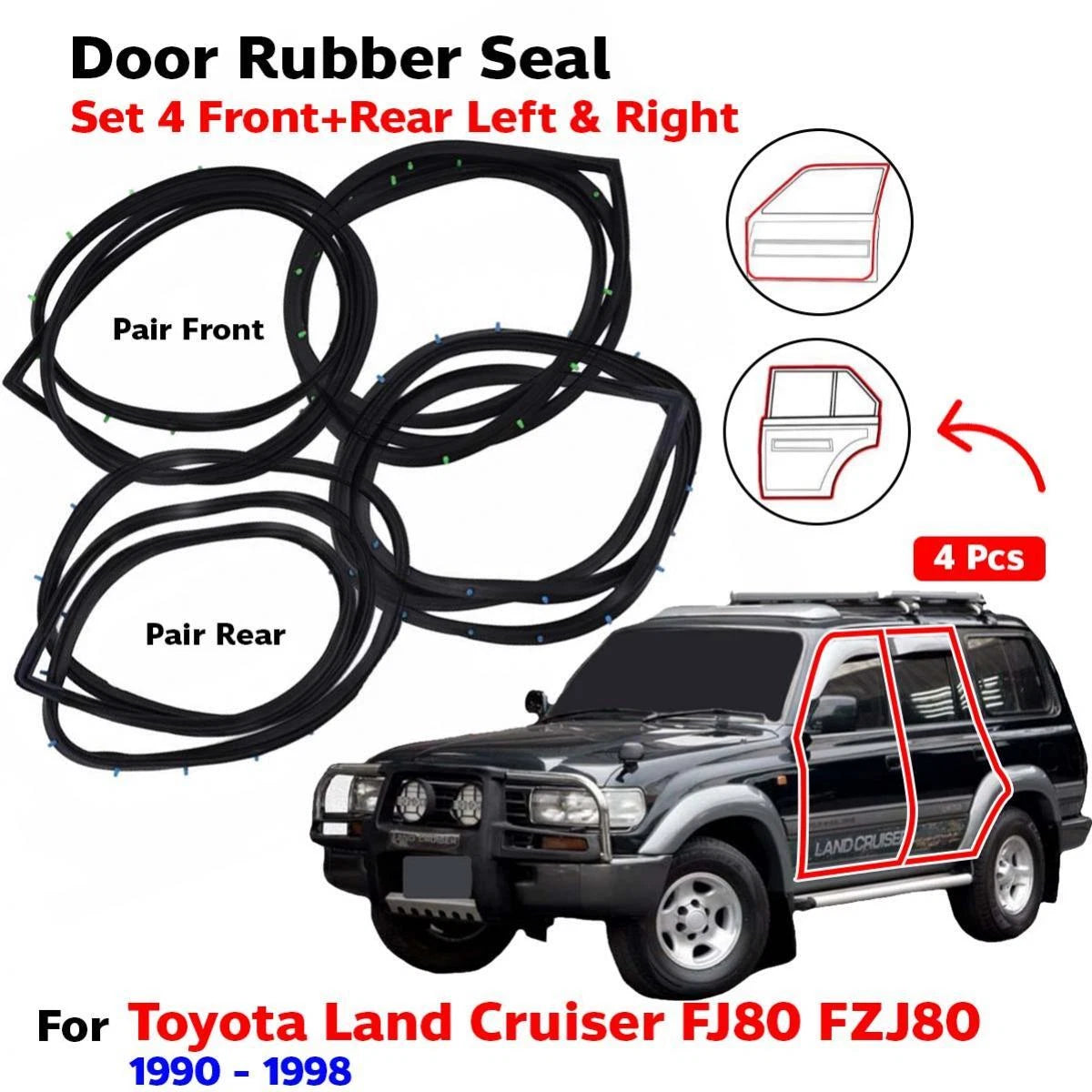 Set 4 Door Rubber Weatherstrip Fit Toyota Land Cruiser FJ80 HDJ HZJ80 1990-98 DE