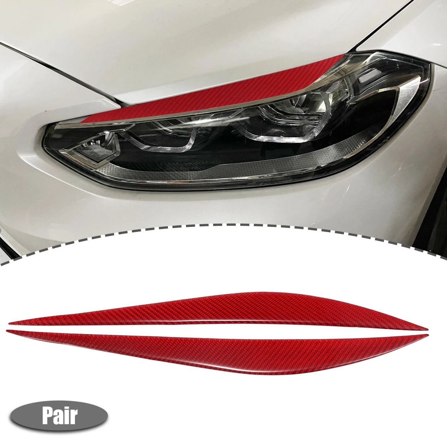 1 Pair Headlight Eye Lid Cover Sticker for BMW F30 Carbon Fiber Pattern Red
