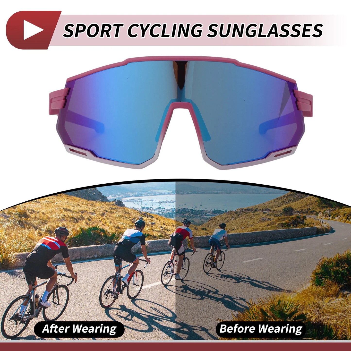 Motorcycle Riding Goggles Blue Lens Purple White Frame UV400 for Motorcycle